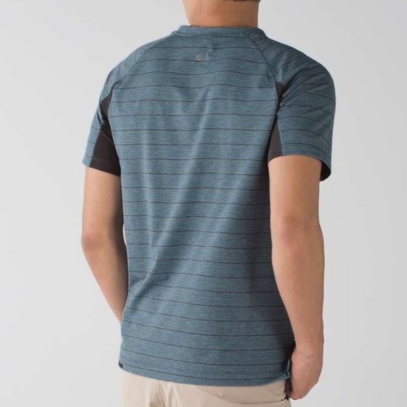 Lululemon Switchback Short Sleeve V-Lookout Stripe Heathered Hawk Blue - Picture 2 of 12